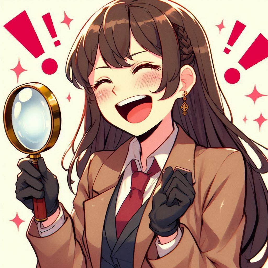 Femme qui ris en tenant une loupe